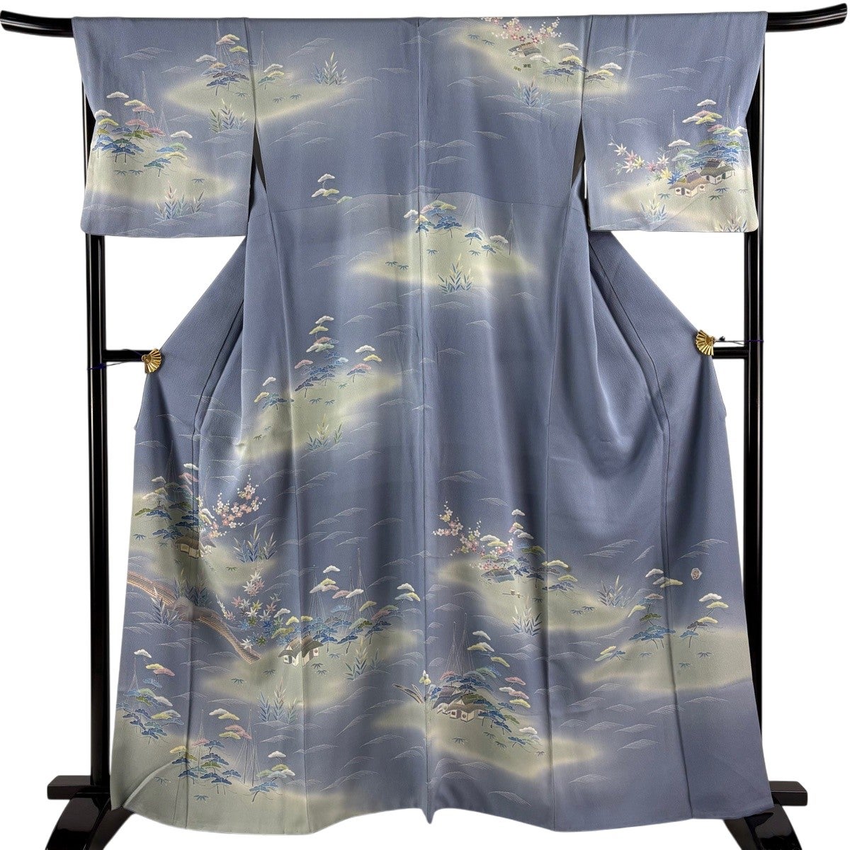 訪問着 身丈162.5cm 裄丈68cm L 袷 落款あり 松竹梅 家屋 染め分け 訪問着 身丈162.5cm 裄丈68cm L 袷 落款あり 松竹梅 家屋 染め分け