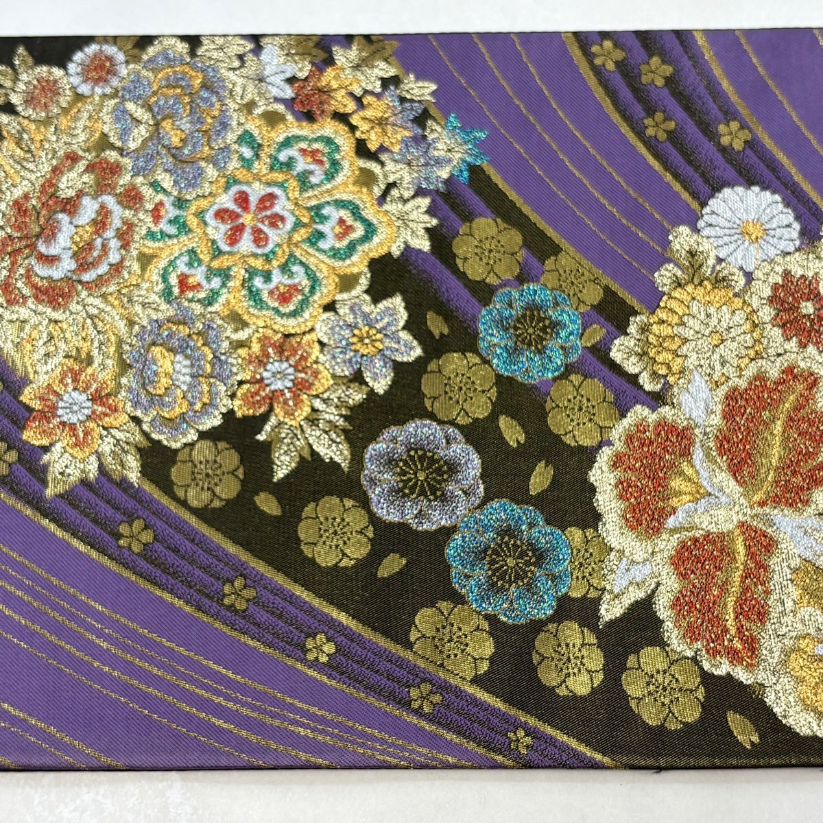袋帯 秀品 華文 花柄 箔 紫 六通 正絹｜中古・古着・リサイクル着物