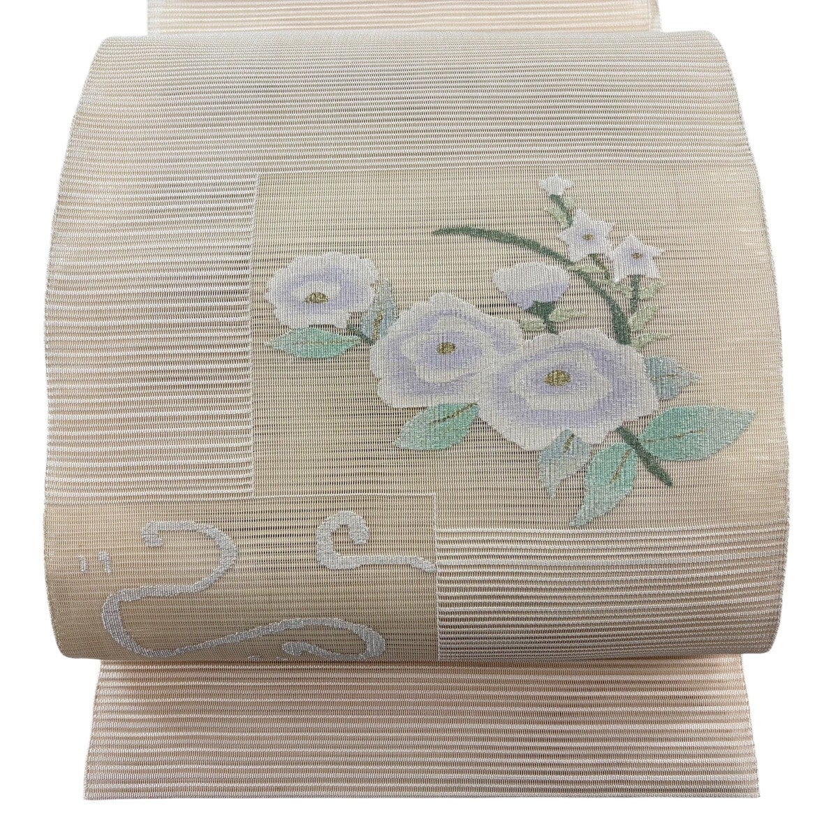名古屋帯 秀品 夏帯 絽 八寸名古屋帯 松葉仕立て 草花 ベージュ 正絹