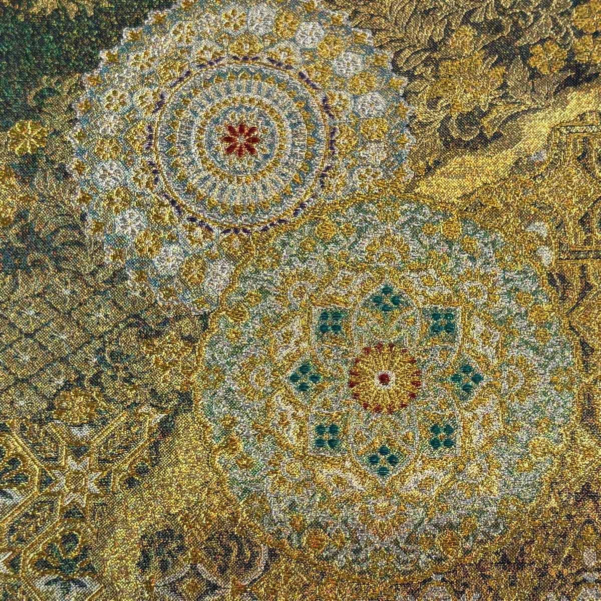 美品】 袋帯 秀品 更紗文様 華文 金糸 箔 金色 全通 正絹｜中古・古着
