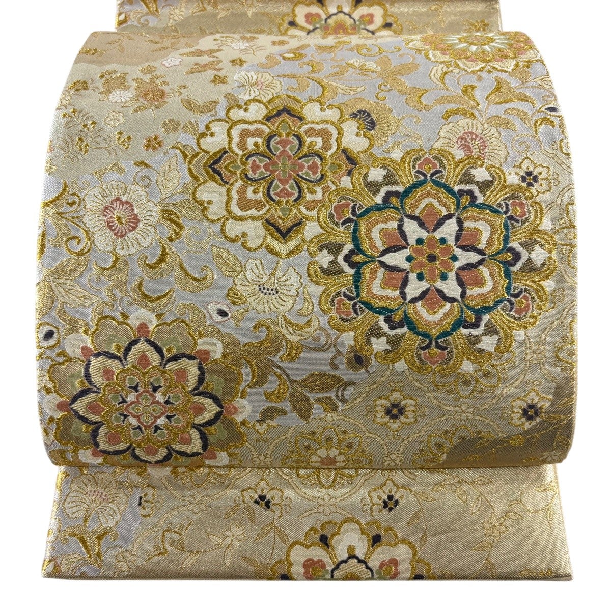 袋帯 華文 箔 金糸 秀品 美品 服部織物 六通 落款 金色 正絹 関西