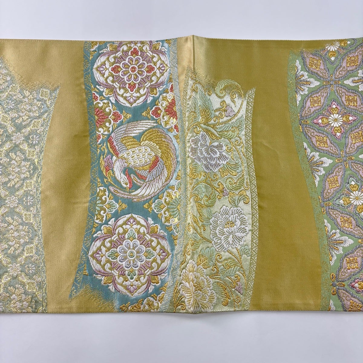美品】 袋帯 秀品 華文 鳳凰 唐織 金糸 クリーム 六通 正絹｜中古