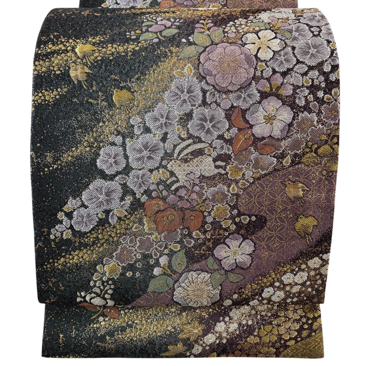 美品】 袋帯 秀品 やまと 草花 うさぎ 紫 六通 正絹｜中古・古着
