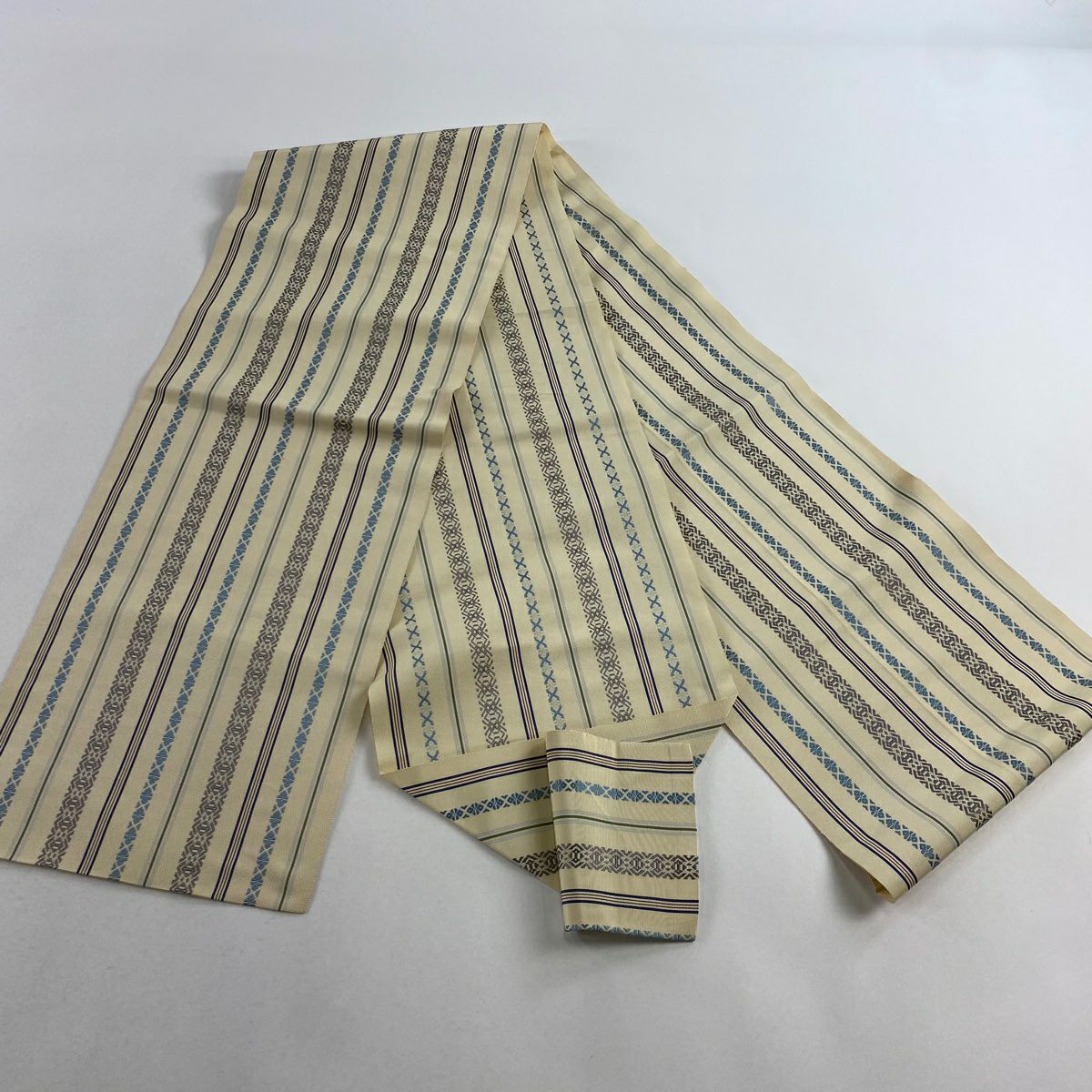 最終値引き】 70%OFF 名古屋帯 名品 八寸名古屋帯 松葉仕立て 縞 幾何