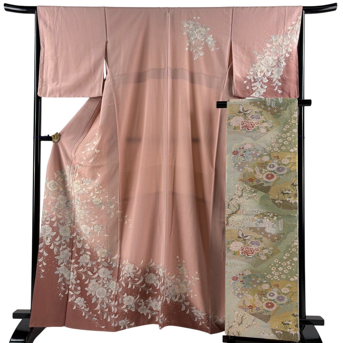 美品】 訪問着 身丈166cm 裄丈68.5cm L 袷 花 絞り 黒 正絹 秀品|中古 美品】 訪問着 身丈166cm 裄丈68.5cm L 袷 花 絞り 黒 正絹 秀品|中古