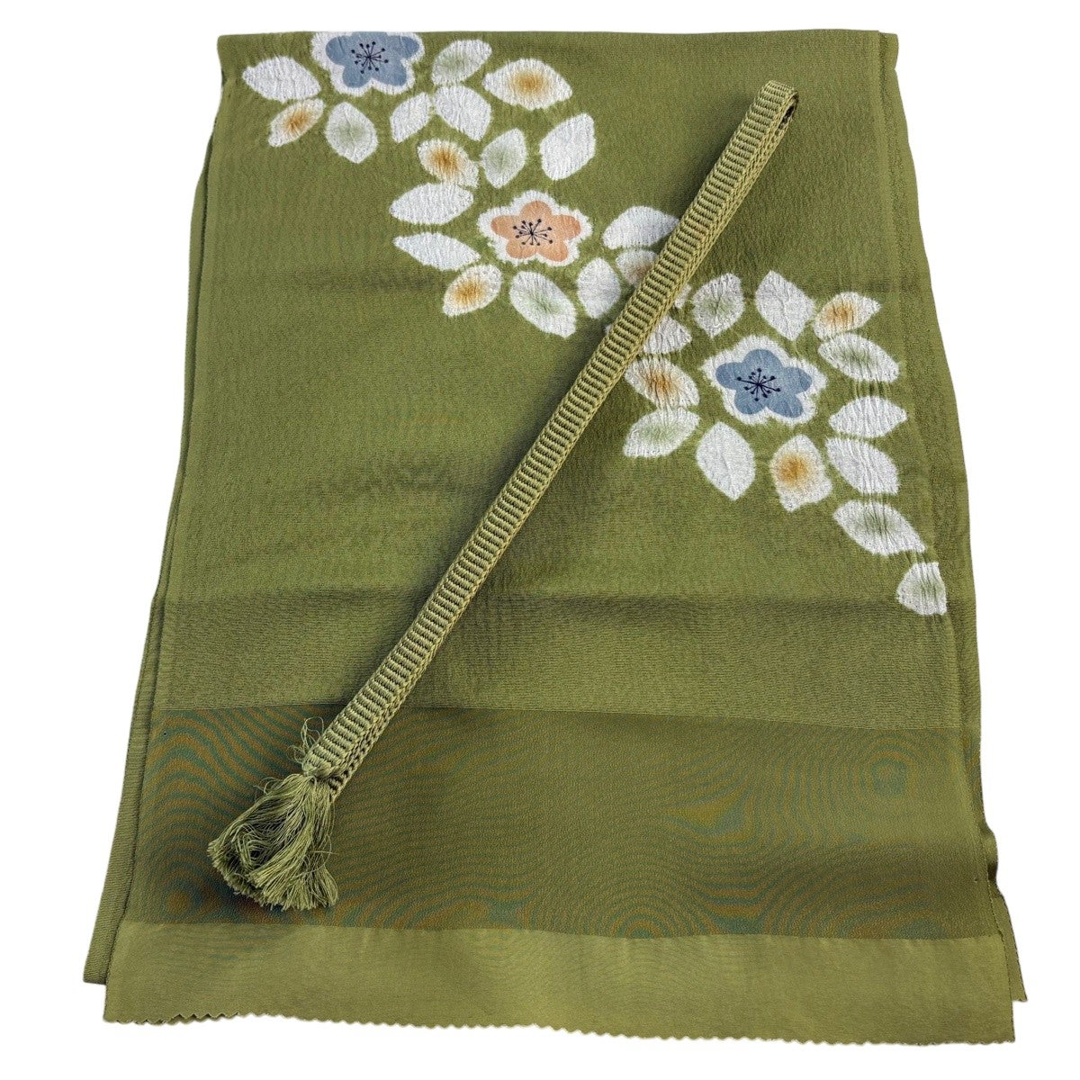 美品】和装セット 優品 帯締め帯揚げ2点セット 抹茶色 正絹 和装小物