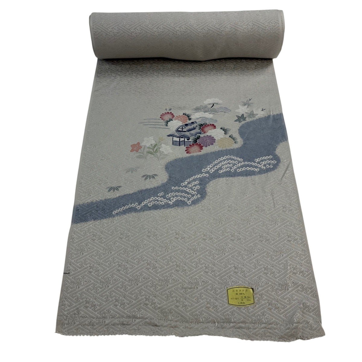 反物 秀品 小紋 華文 花唐草 灰色 正絹｜中古・古着・リサイクル着物