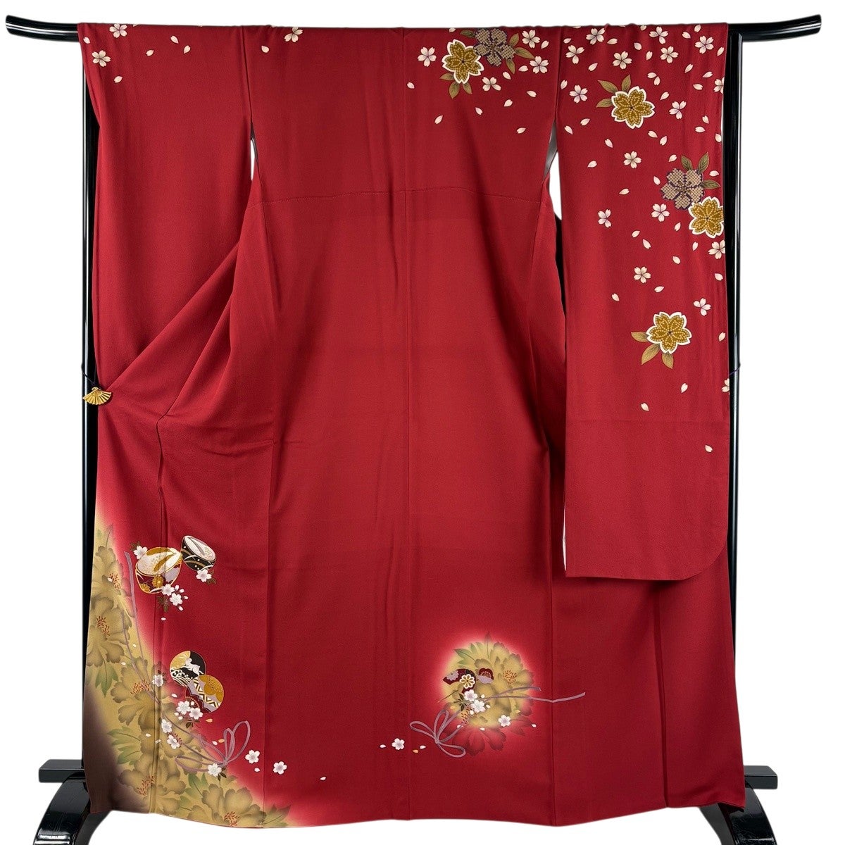 振袖 身丈166.5cm 裄丈67cm M 袷 ぽっくり 桜 金糸 金彩 赤 正絹 名品