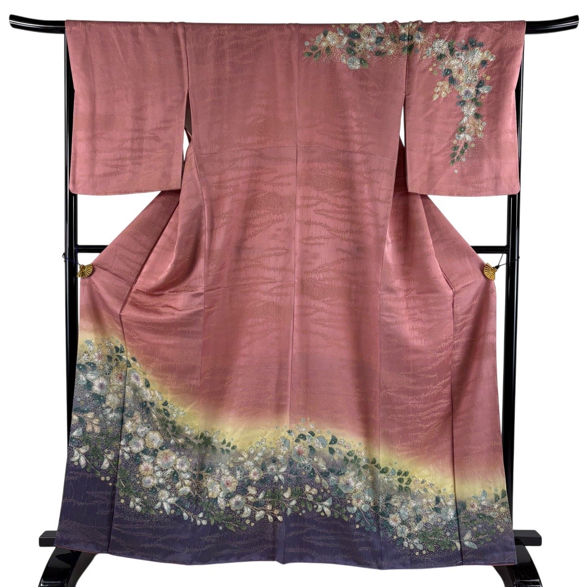 よ*ぴ様 訪問着 花柄刺繍 クリーム色　裄丈70㎝　身丈170㎝＋長襦袢セット 美品】 訪問着 身丈169cm 裄丈69cm L 袷 草花 墨流し 金通し ぼかし 薄