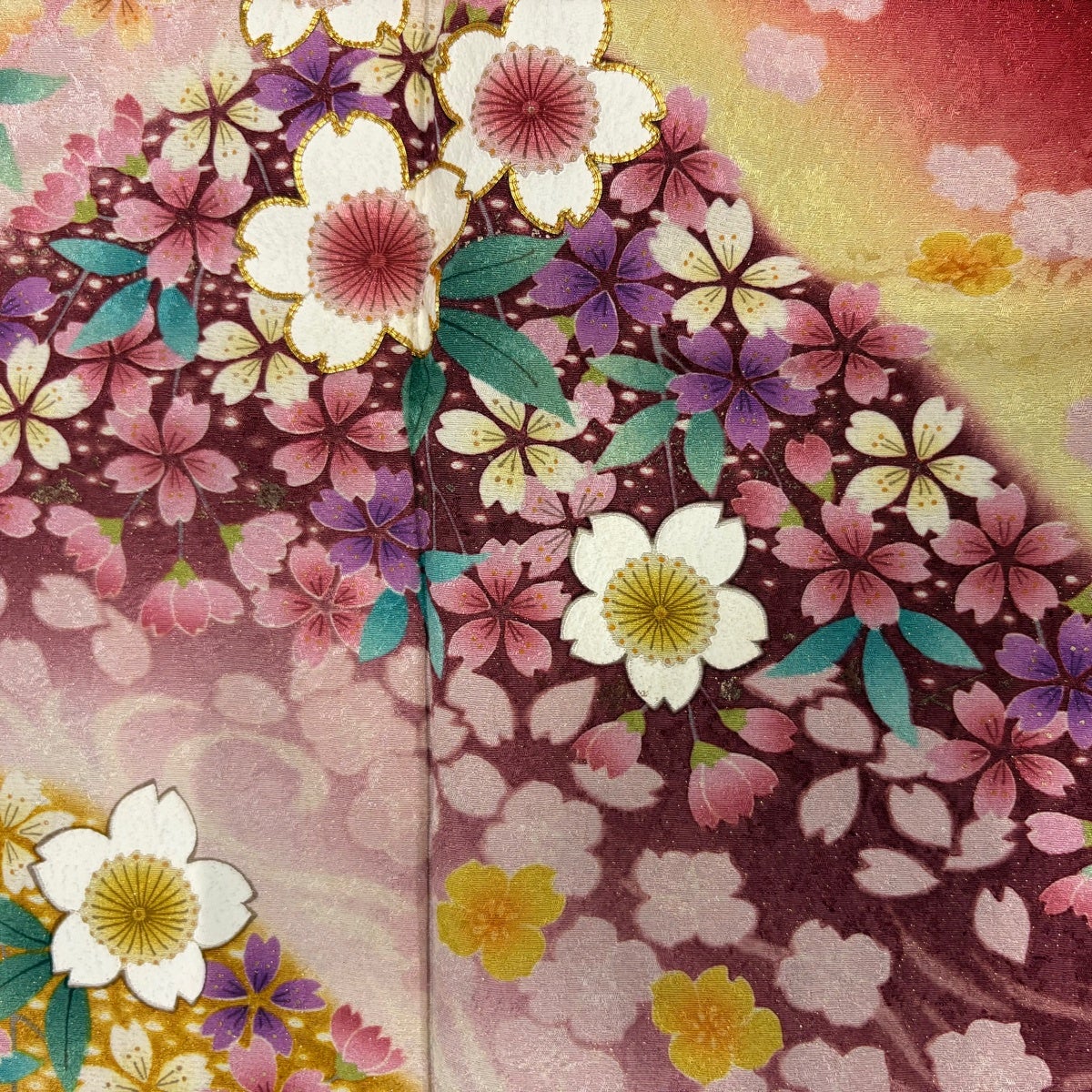 振袖 身丈168cm 裄丈69cm L 袷 桜 流水 金通し 金彩 赤 正絹 名品