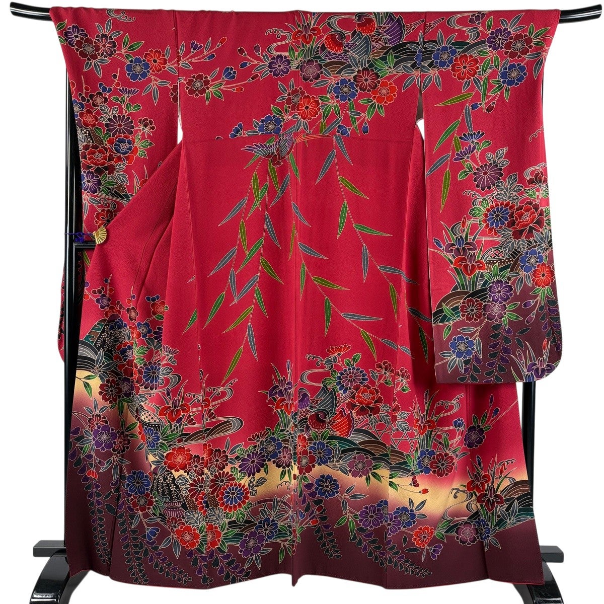 美品】 振袖 身丈164cm 裄丈72.5cm L 袷 牡丹 桜 染め分け ぼかし 赤