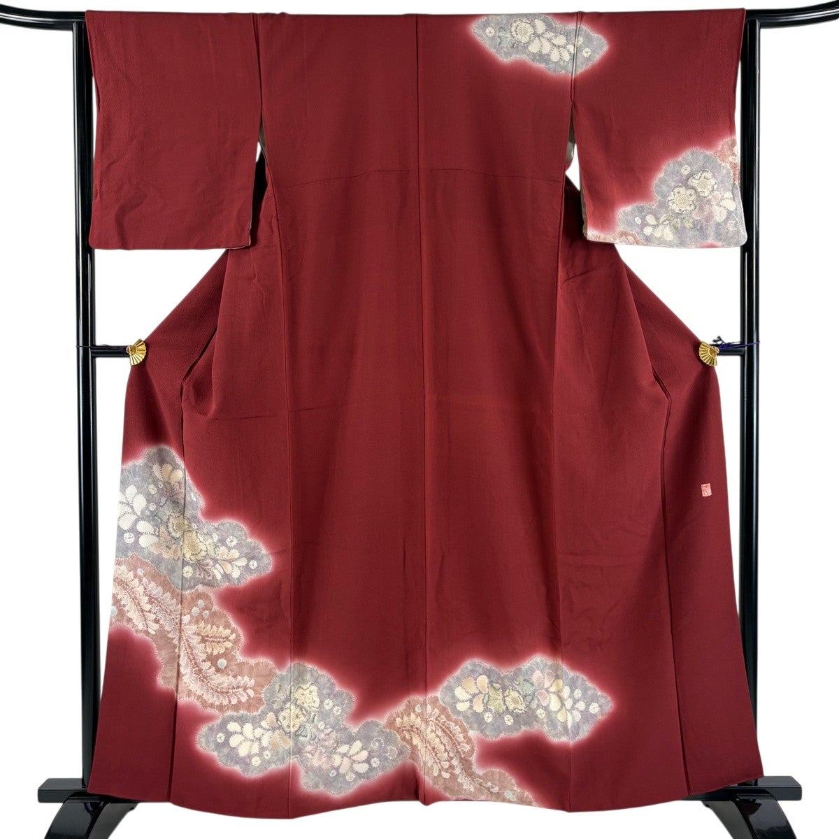 訪問着 着物 相良刺繍 正絹 中国刺繍 逸品 滝泰 落款あり 美品】 訪問着 身丈168cm 裄丈66.5cm M 袷 滝泰 落款あり 霞 花 金通し