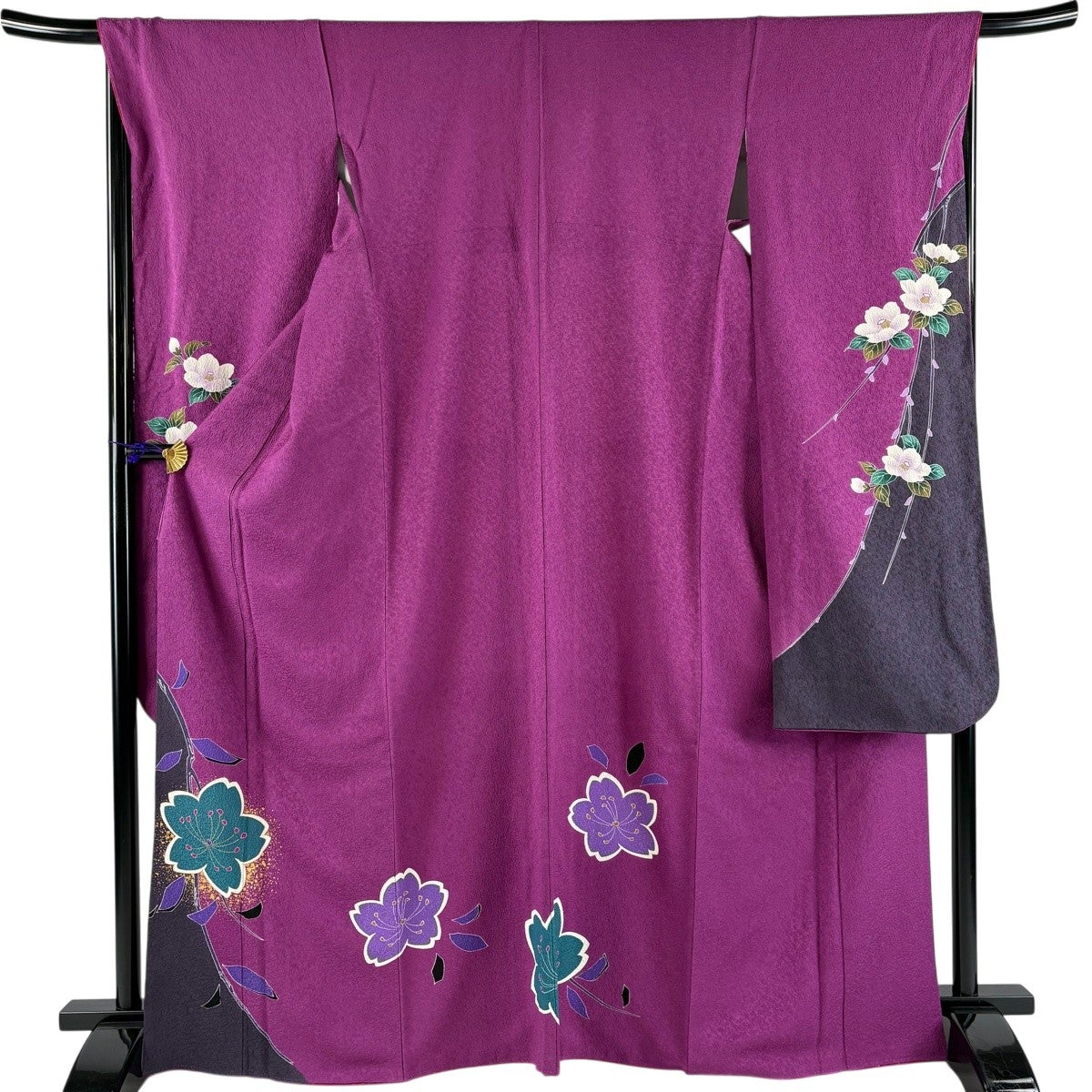 美品】 振袖 身丈167cm 裄丈67cm M 袷 桜 金彩 紫 正絹 名品｜中古