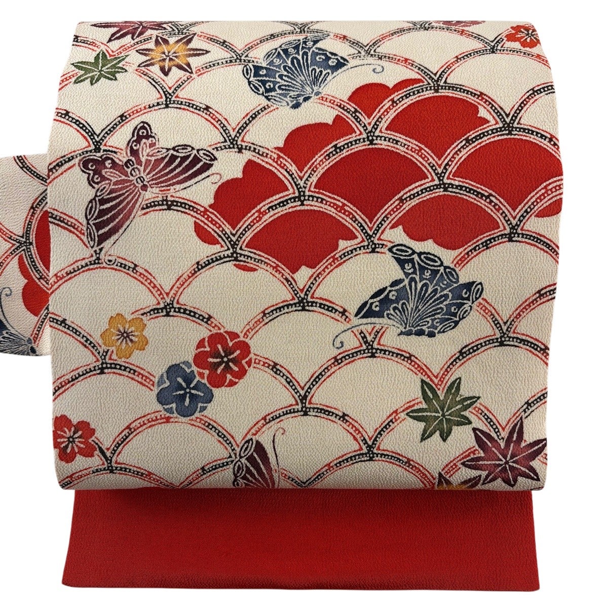 開き名古屋帯 名品 花鳥丸文 花菱 唐織 ベージュ 正絹|中古・古着 開き名古屋帯 名品 花鳥丸文 花菱 唐織 ベージュ 正絹|中古・古着