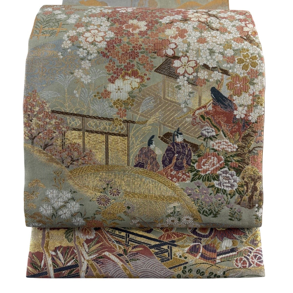 袋帯 秀品 幾何学 箔 紫 お太鼓柄 正絹｜中古・古着・リサイクル着物