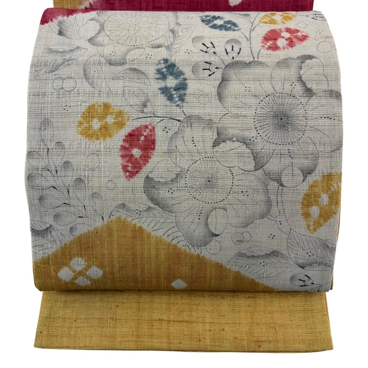 袋帯 秀品 辻が花柄 霞 金糸 箔 銀色 お太鼓柄 正絹｜中古・古着