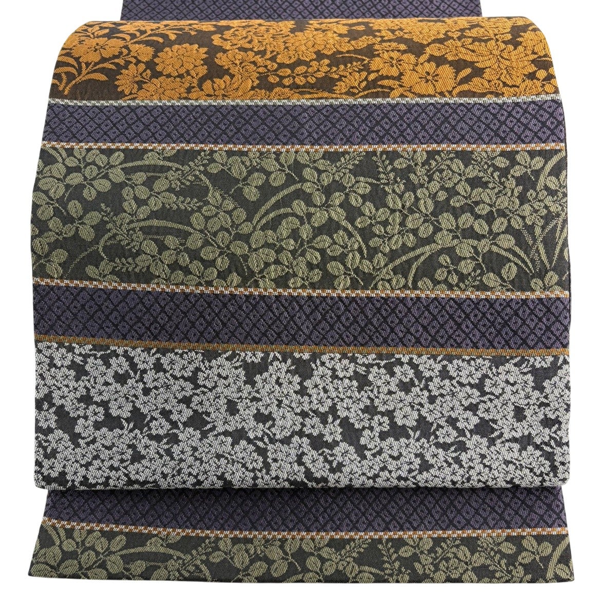 美品】 開き名古屋帯 秀品 幾何学模様 刺繍 黒 正絹｜中古・古着