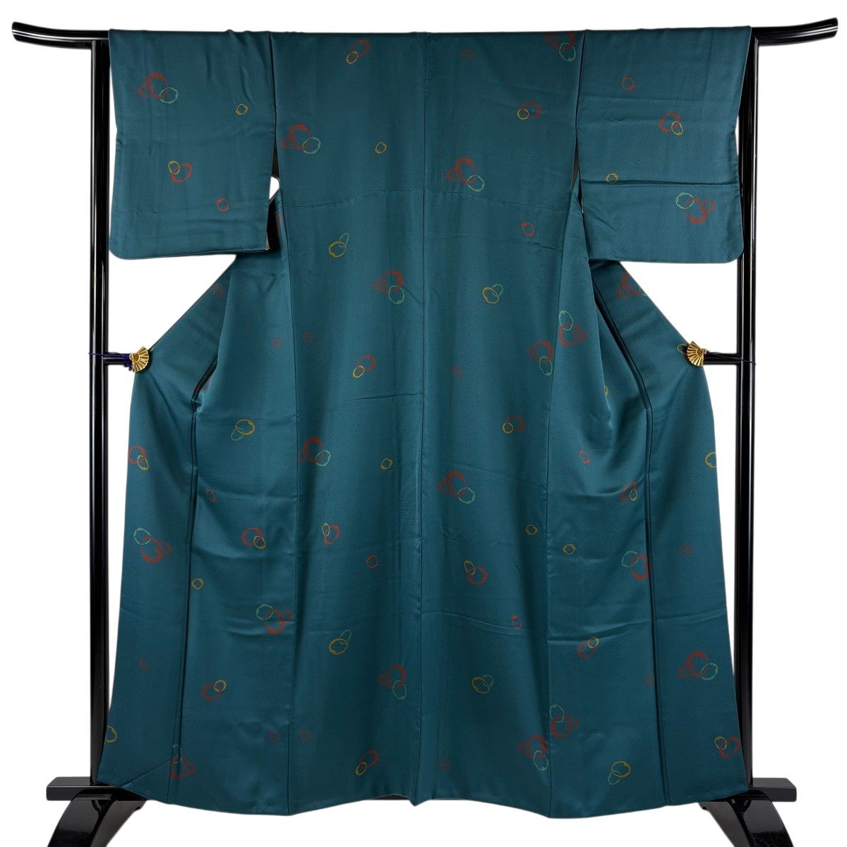 小紋 身丈159cm 裄丈64.5cm M 袷 幾何学模様 青緑 正絹 秀品|中古 小紋 身丈159cm 裄丈64.5cm M 袷 幾何学模様 青緑 正絹 秀品|中古