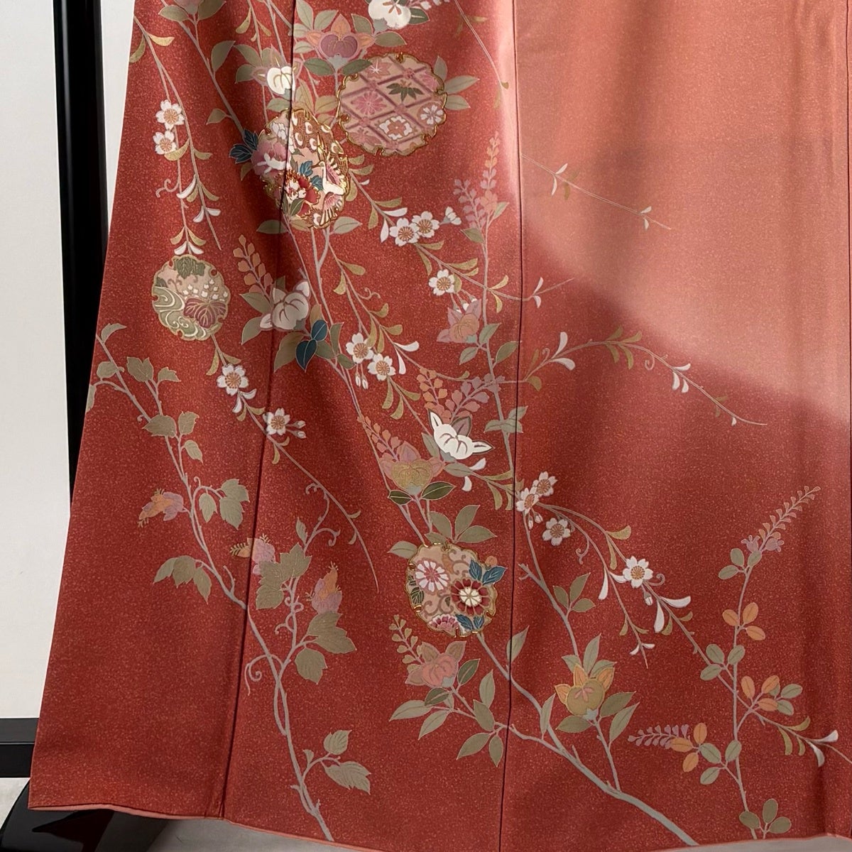 訪問着 身丈162.5cm 裄丈67cm M 袷 雪輪 花鳥 金糸 金彩 サーモン