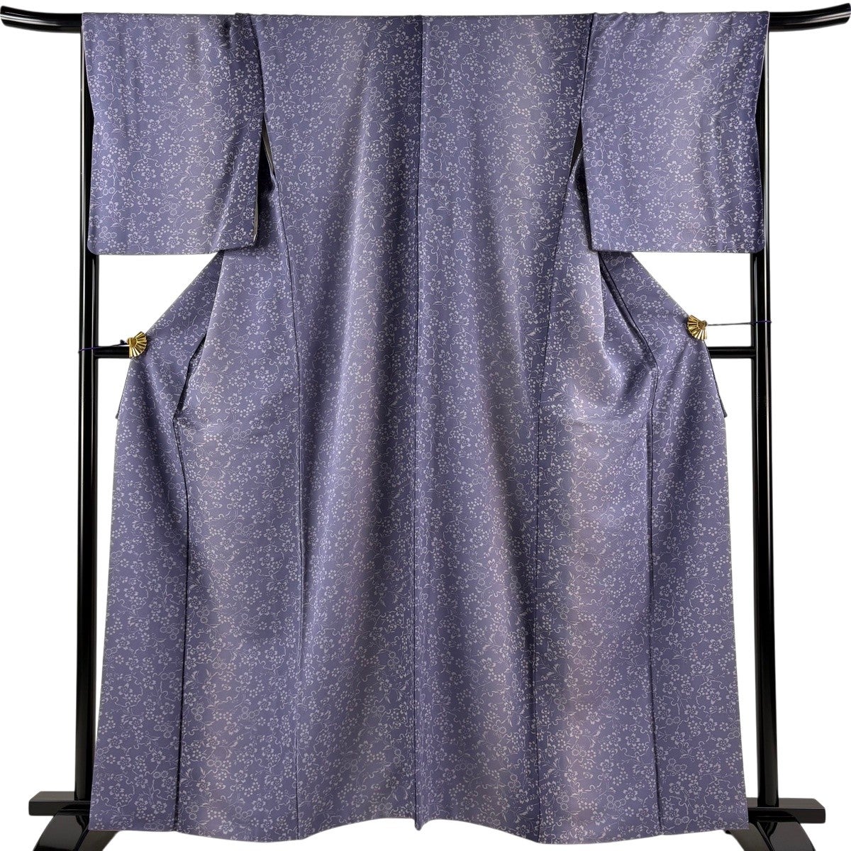 美品】 小紋 身丈163cm 裄丈67cm M 袷 桜 菊 ぼかし 灰紫 正絹 秀品