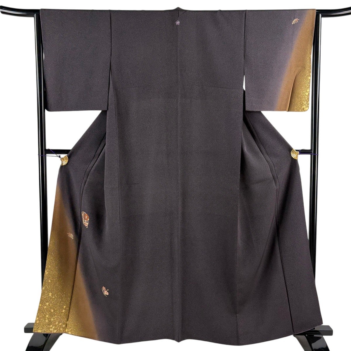 付下げ 身丈162cm 裄丈64.5cm M 袷 紬地 草花 濃紺 正絹 秀品｜中古