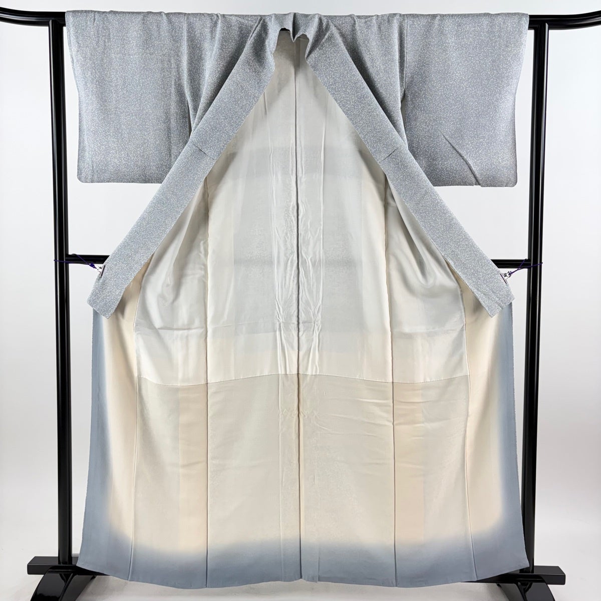 小紋 身丈160cm 裄丈62cm S 袷 幾何学模様 青灰色 正絹 秀品｜中古