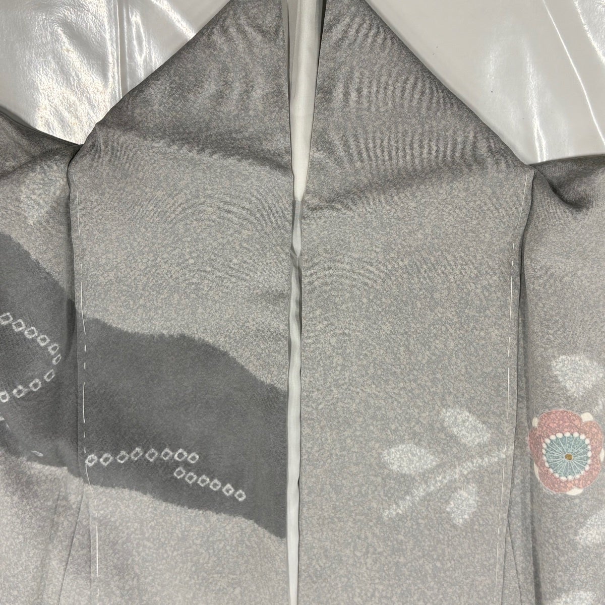 訪問着 身丈159cm 裄丈63cm S 袷 扇面 草花 金彩 染分け 灰色 正絹 秀