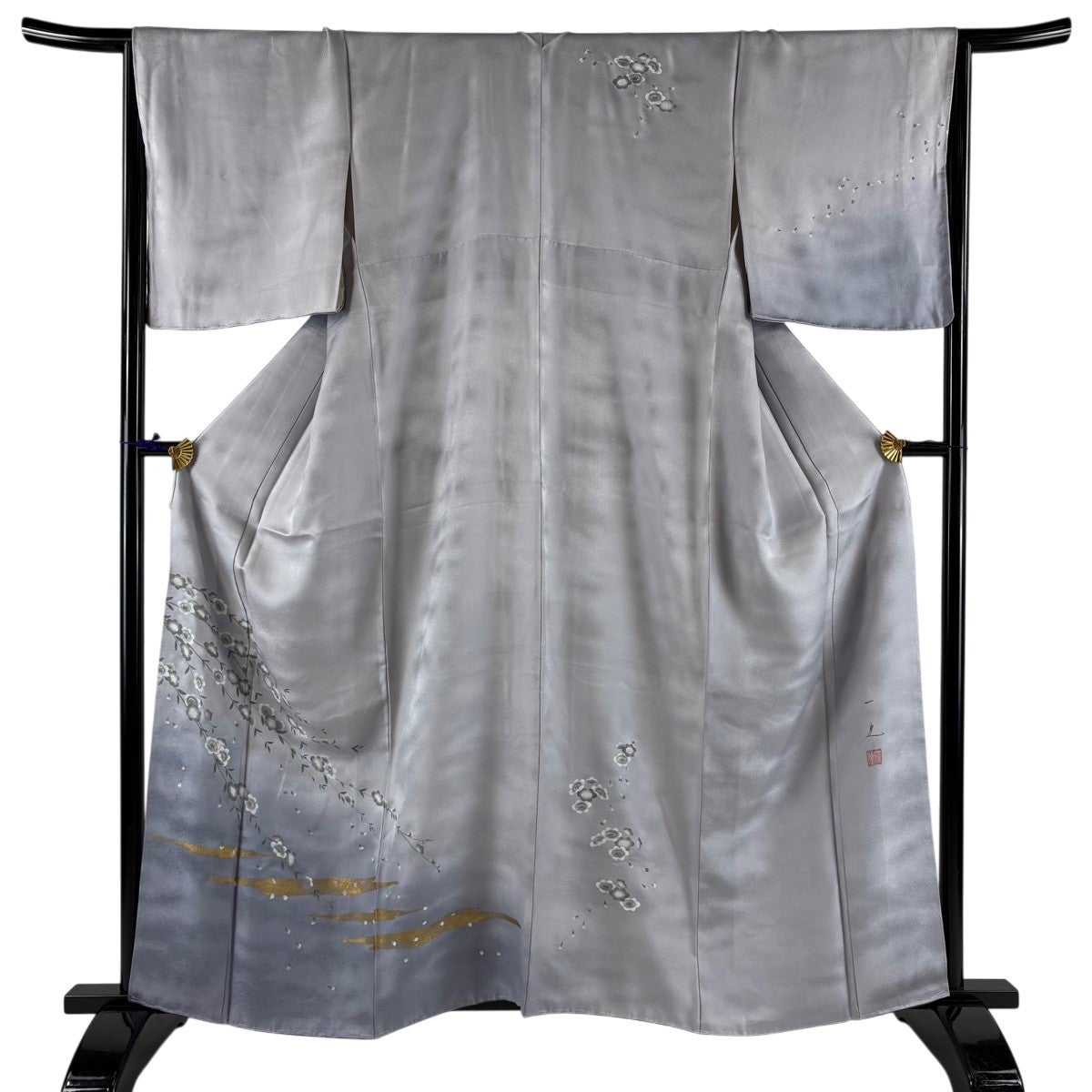 ★専用★美品 色無地 単衣 灰紫 唐草花 地紋 身丈163cm 裄丈66cm 正 付下げ 身丈160.5cm 裄丈66cm M 袷 落款あり 枝花 霞 金彩 ぼかし 灰紫
