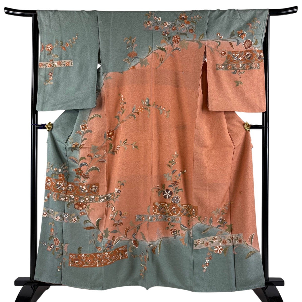 出*♪様 赤城紬 単衣 訪問着　身丈159.5cm 裄68cm 訪問着 身丈159cm 裄丈64.5cm M 薄物 青柳 赤城紬地 やまと 雪輪 金彩