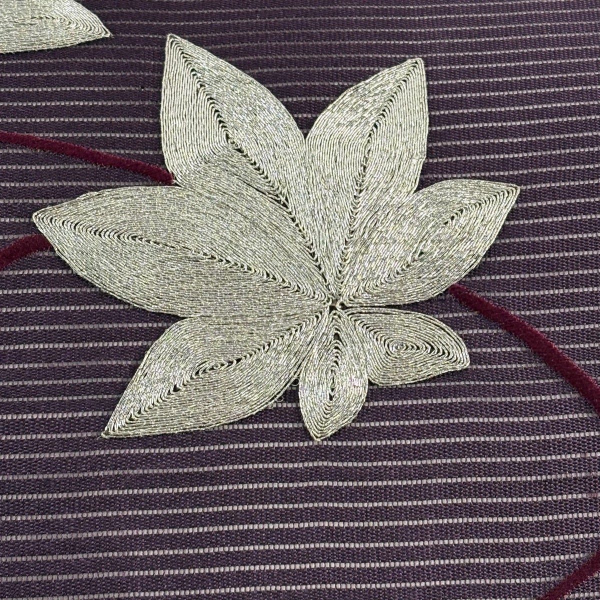 開き名古屋帯 優品 夏帯 絽 銀糸 刺繍 紫 正絹｜中古・古着