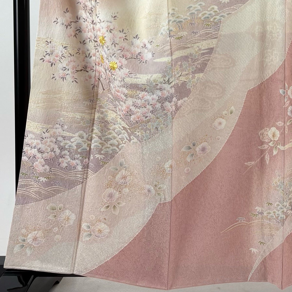 訪問着 身丈160cm 裄丈66cm M 袷 やまと 桜 波 銀通し 絞り ピンク