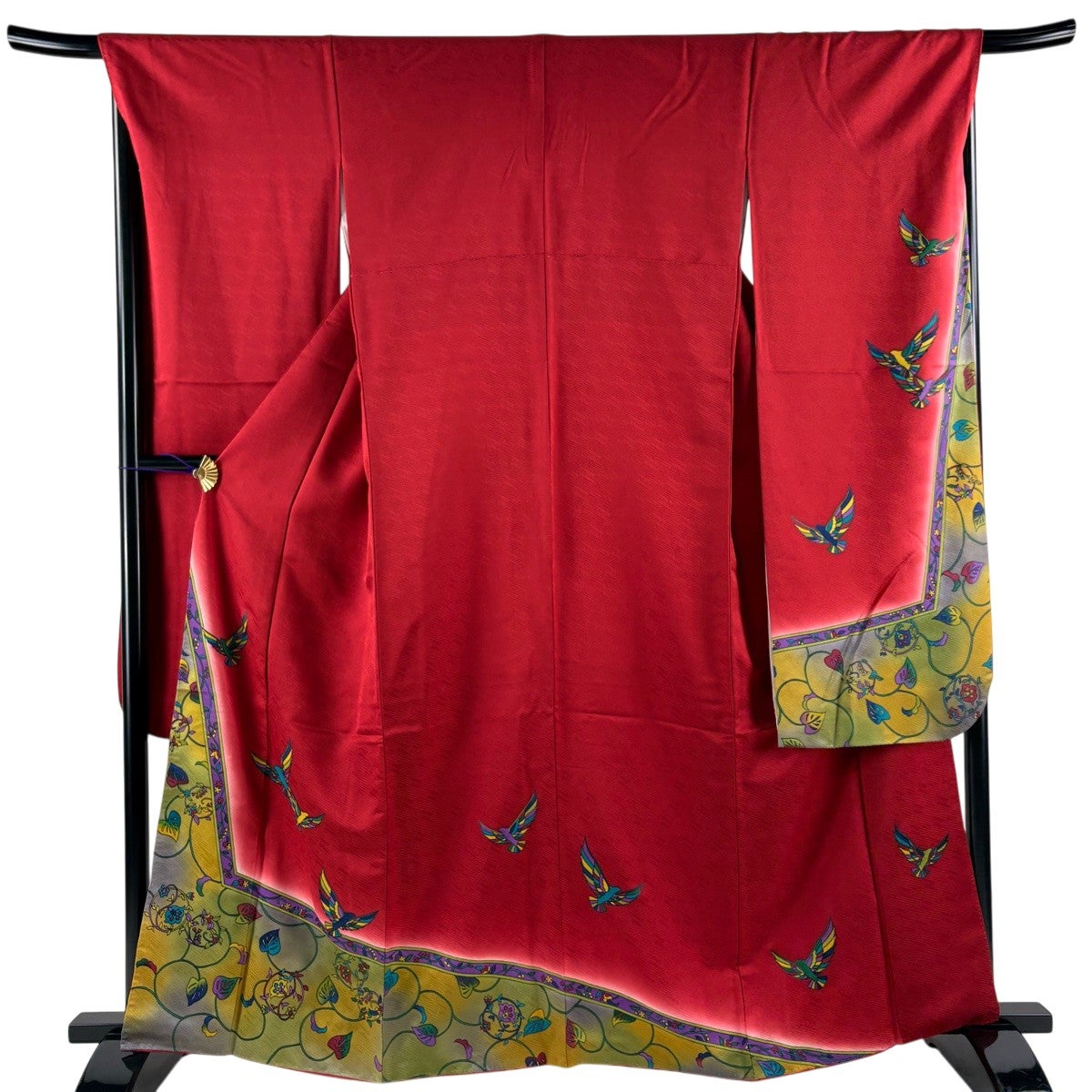 美品】 振袖 身丈162.5cm 裄丈67.5cm L 袷 鳥 花唐草 染め分け ぼかし