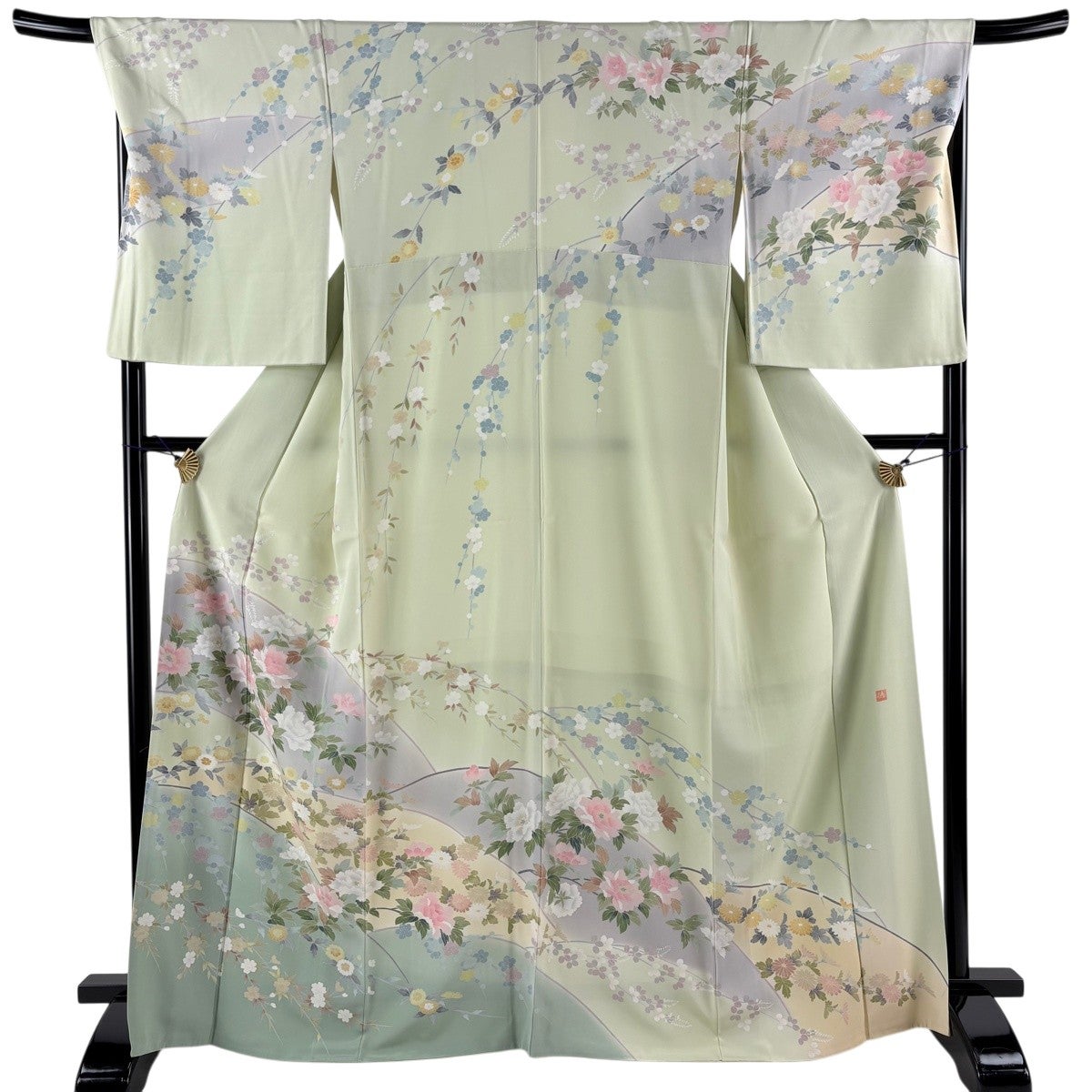美品】 訪問着 身丈167cm 裄丈68cm L 袷 落款あり 牡丹 菊 染め分け 薄