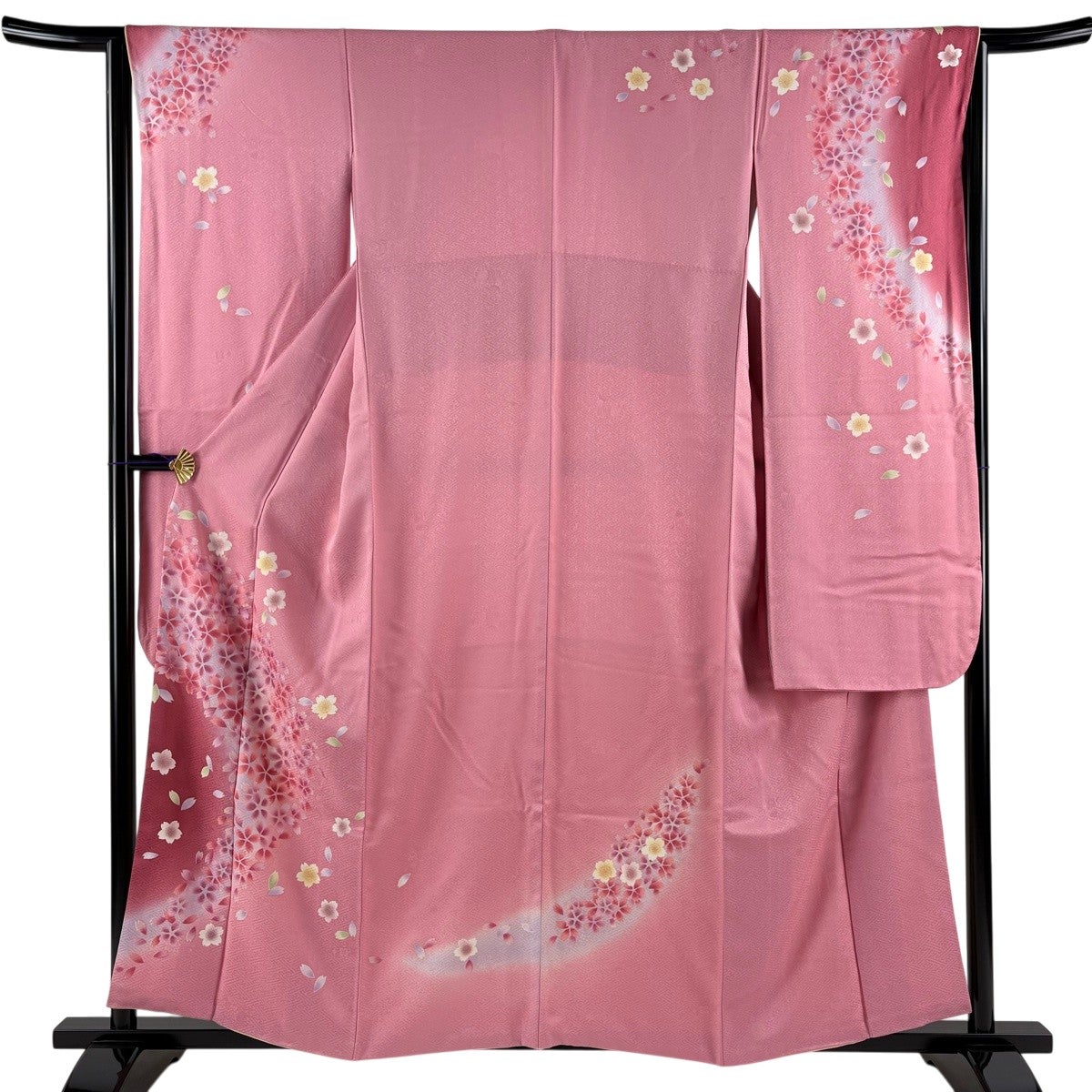 振袖 身丈157.5cm 裄丈64cm M 袷 桜 花びら 箔 金彩 ピンク 正絹 名品