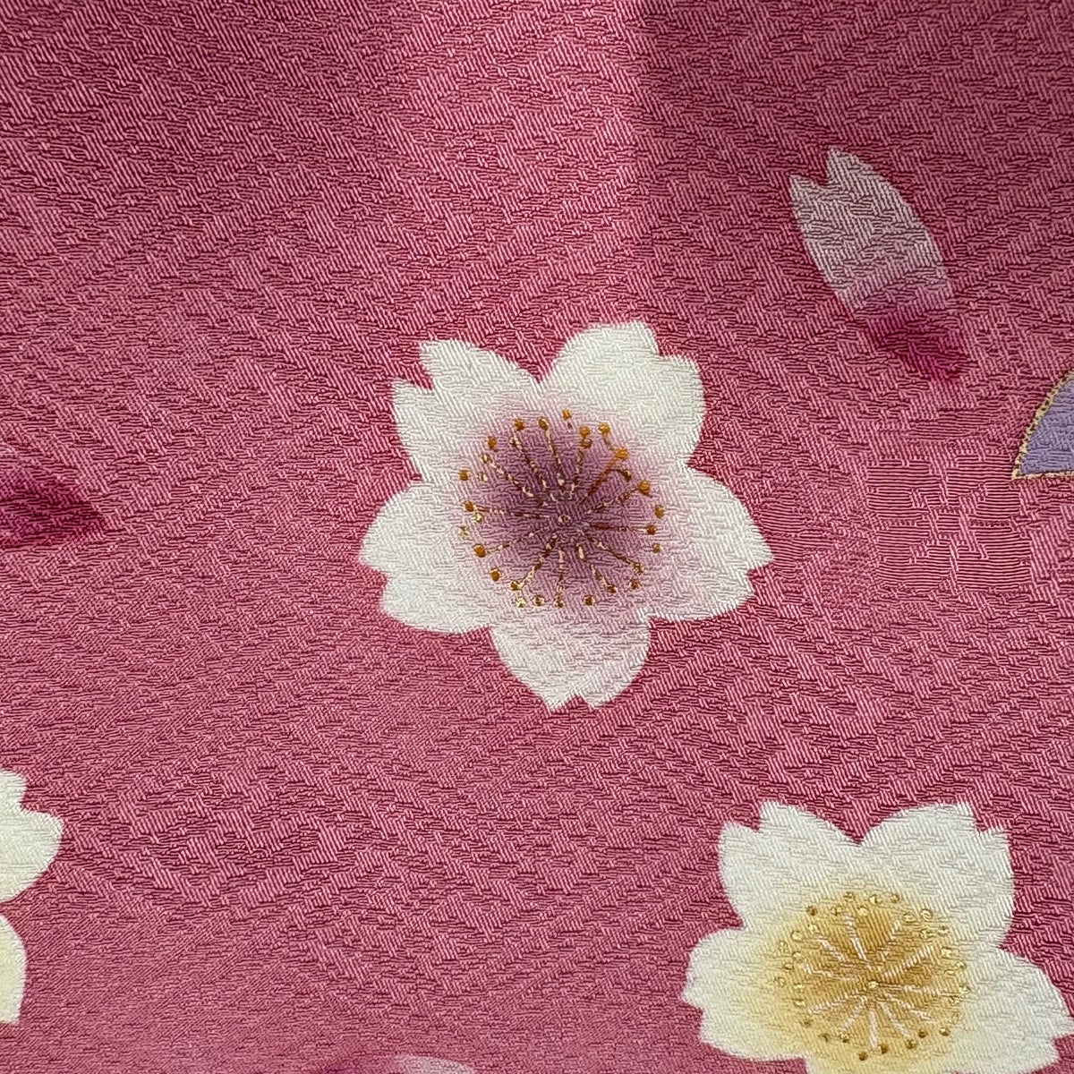 振袖 身丈157.5cm 裄丈64cm M 袷 桜 花びら 箔 金彩 ピンク 正絹 名品