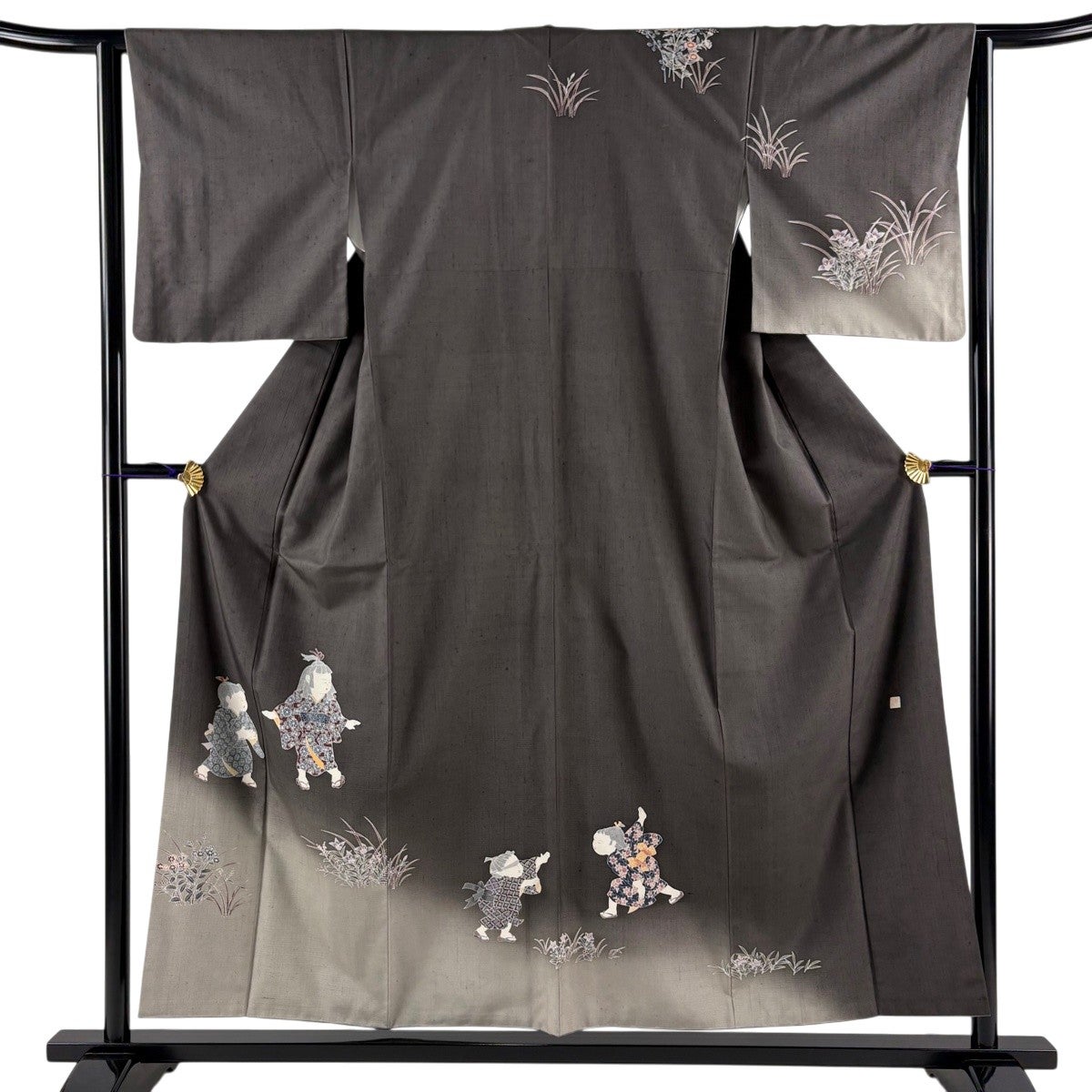 美品】 訪問着 身丈156cm 裄丈62.5cm S 袷 紬地 落款あり 童 草花 美品】 訪問着 身丈156cm 裄丈62.5cm S 袷 紬地 落款あり 童 草花