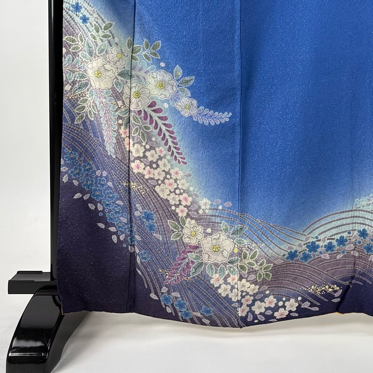 振袖 身丈166cm 裄丈67.5cm L 袷 辻が花 波 金通し 金彩 青 正絹 名品