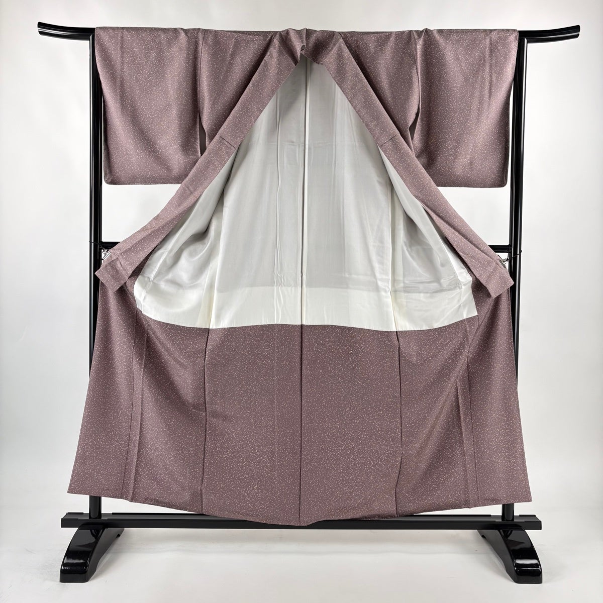 美品】 小紋 身丈158.5cm 裄丈65.5cm M 袷 紬地 幾何学模様 小豆色