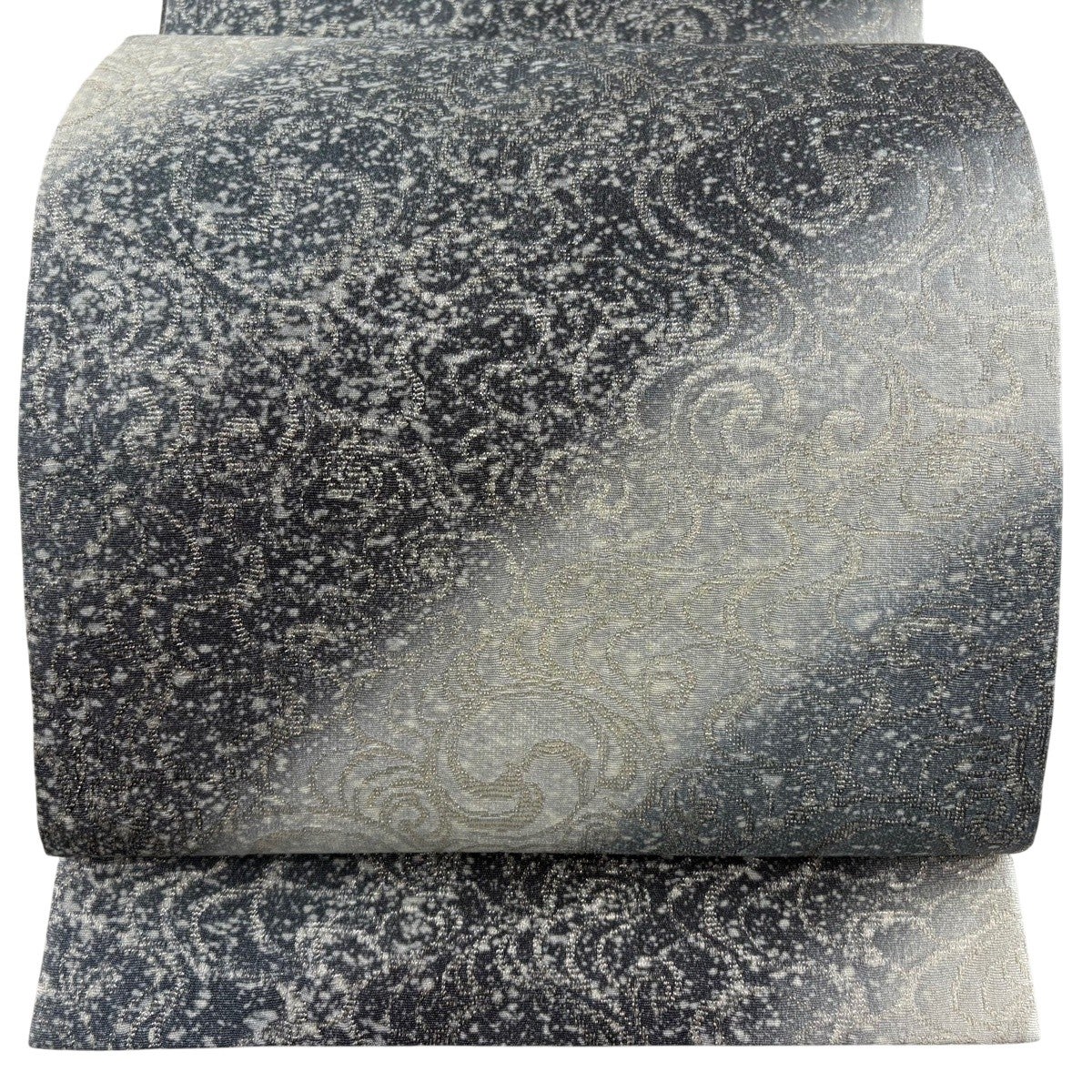 50%OFF 【美品】 袋帯 名品 唐草 幾何学模様 銀糸 灰色 六通 正絹 K50