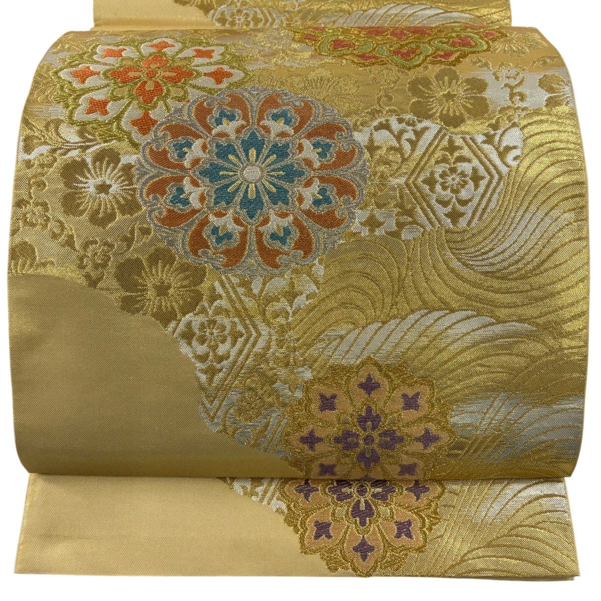 50%OFF 【美品】 袋帯 名品 川島織物 落款あり 関西仕立て 扇面 松 金