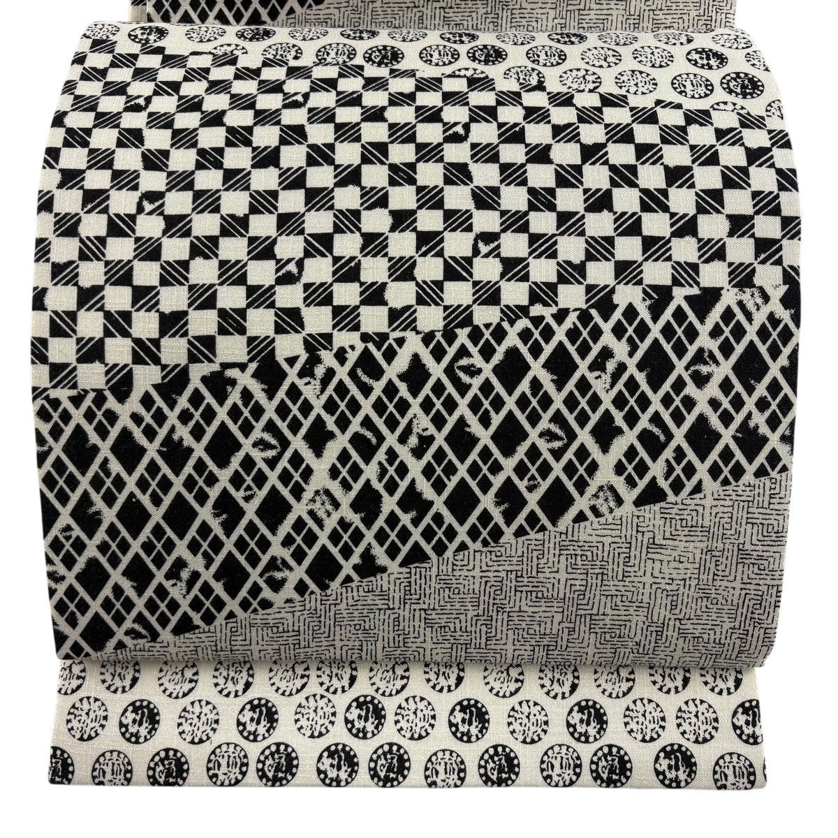 美品】 袋帯 逸品 幾何学模様 灰緑 全通 正絹｜中古・古着・リサイクル