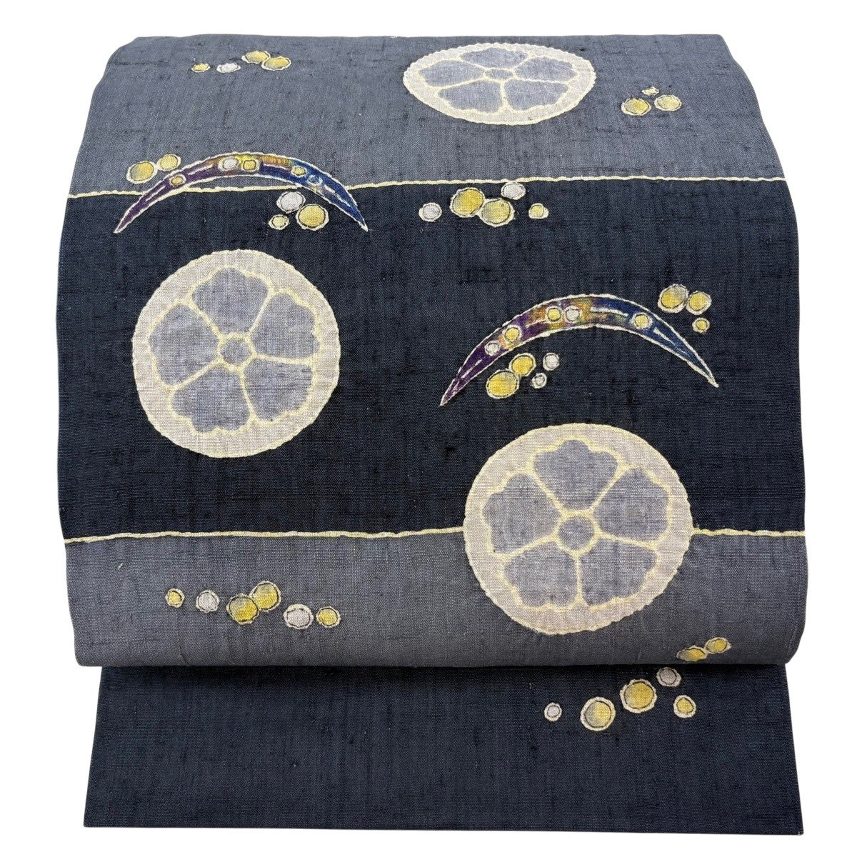 名古屋帯 逸品 落款あり 知念紅型工房 琉球びんがた 草花 よもぎ色