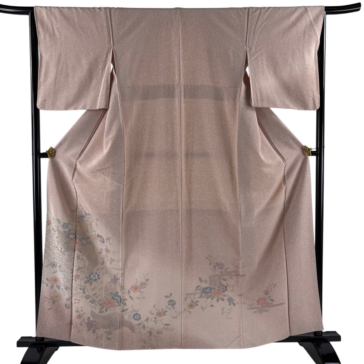訪問着 身丈159cm 裄丈63cm S 袷 草花 七宝 ぼかし 刺繍 ピンク