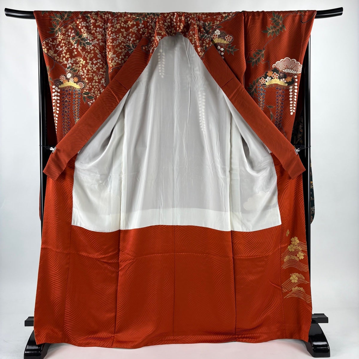 振袖 身丈169cm 裄丈69cm L 袷 笠松 菊 金糸 金彩 赤茶 正絹 秀品