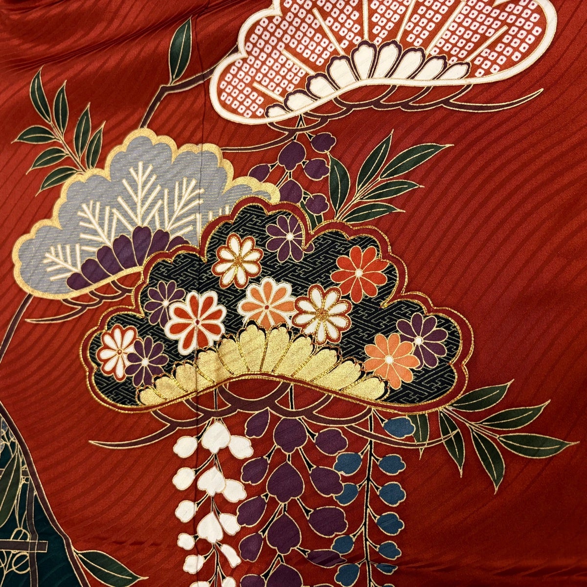 振袖 身丈169cm 裄丈69cm L 袷 笠松 菊 金糸 金彩 赤茶 正絹 秀品