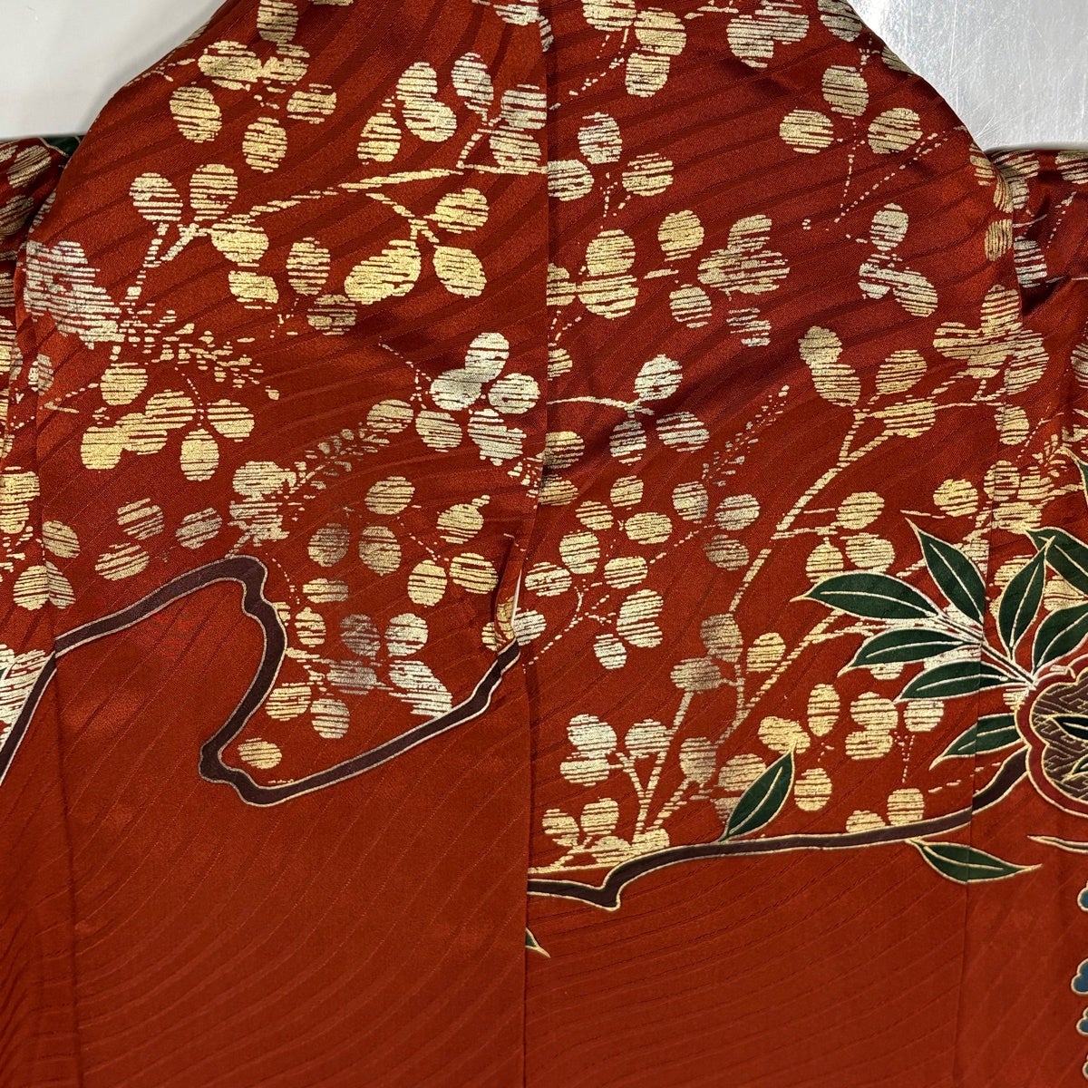 振袖 身丈169cm 裄丈69cm L 袷 笠松 菊 金糸 金彩 赤茶 正絹 秀品