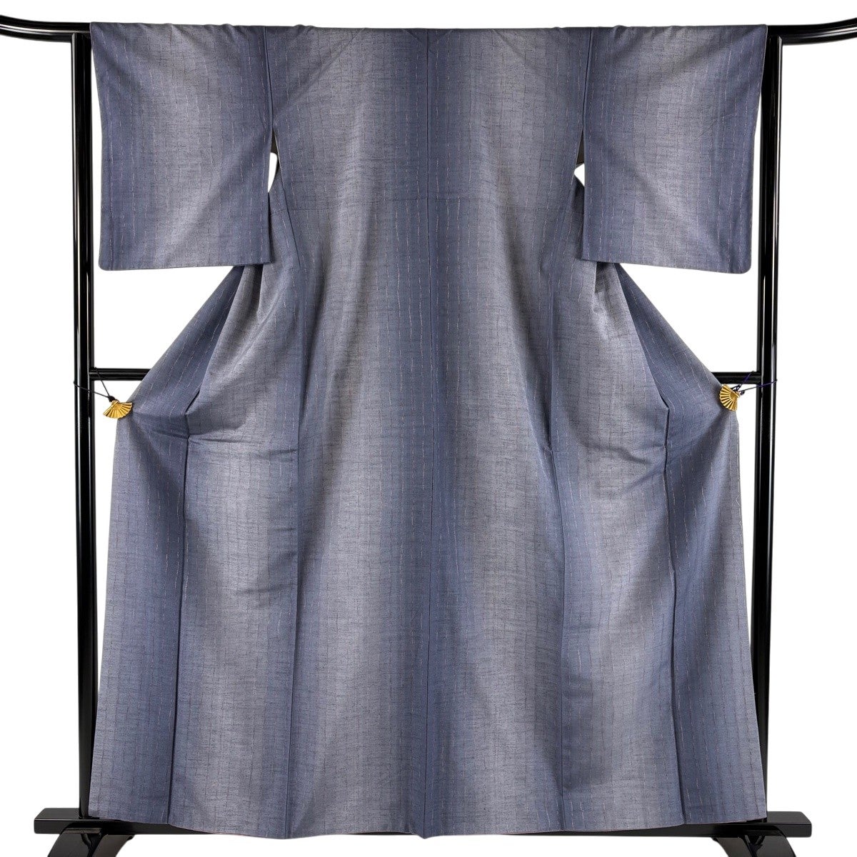 紬 身丈159.5cm 裄丈64cm M 袷 縦縞 灰紫 正絹 秀品｜中古・古着