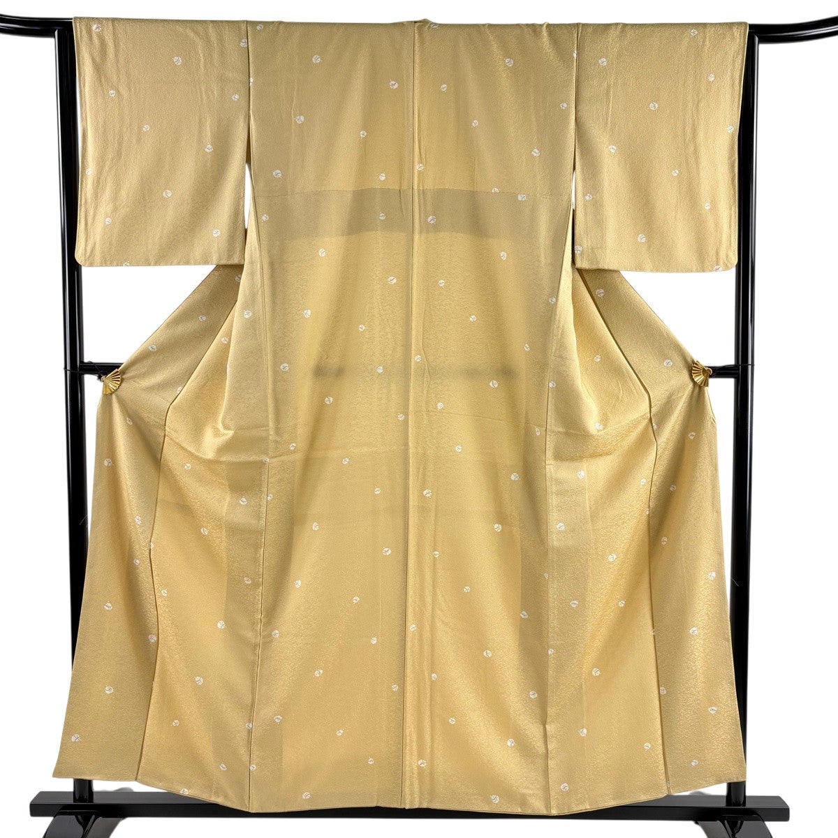 美品】 小紋 身丈156.5cm 裄丈65cm M 袷 鈴 銀通し ベージュ 正絹 秀品