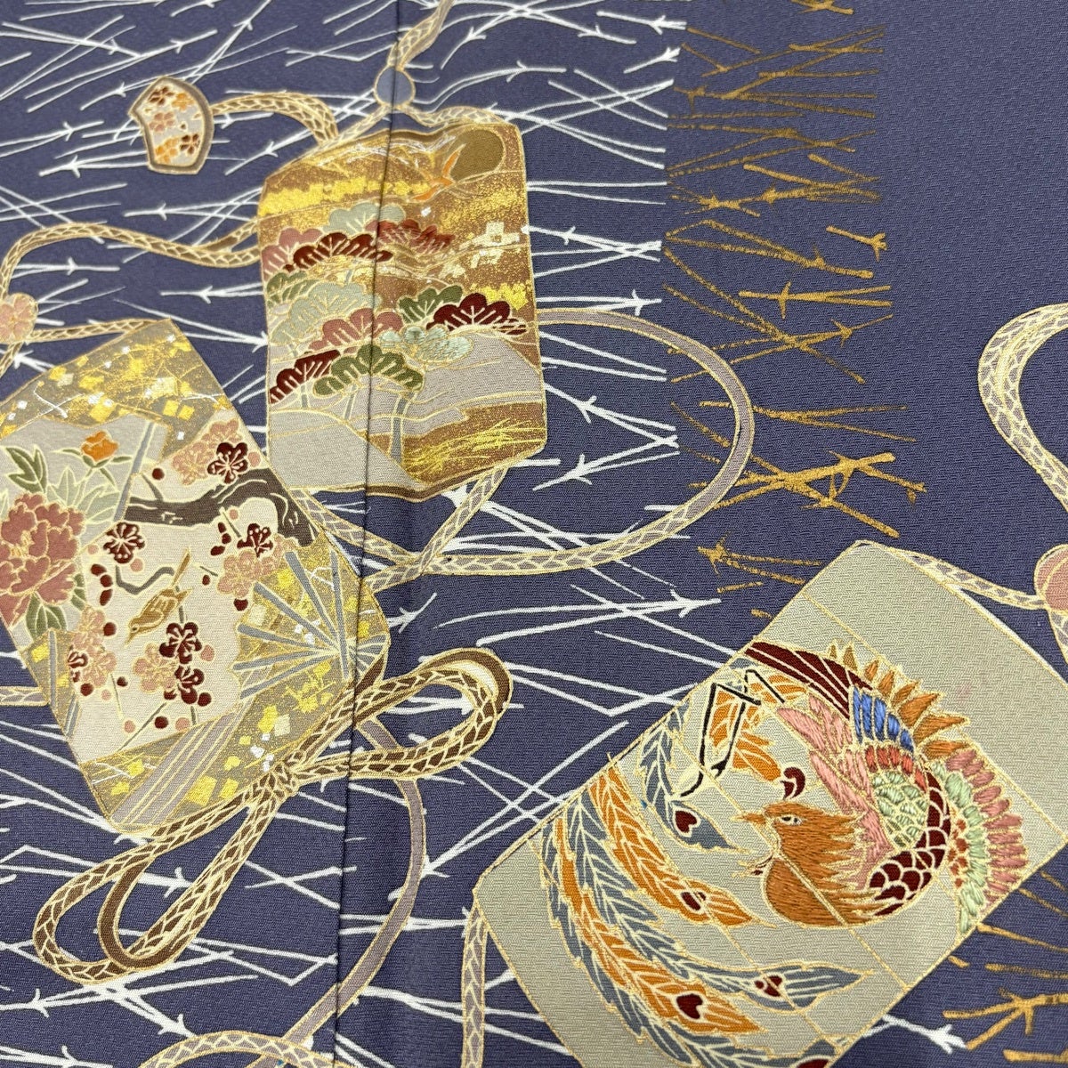 訪問着 身丈159cm 裄丈67cm M 袷 印籠 松葉 刺繍 金銀彩 紫 正絹 秀品