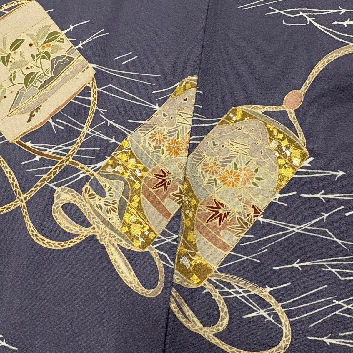 訪問着 身丈159cm 裄丈67cm M 袷 印籠 松葉 刺繍 金銀彩 紫 正絹 秀品